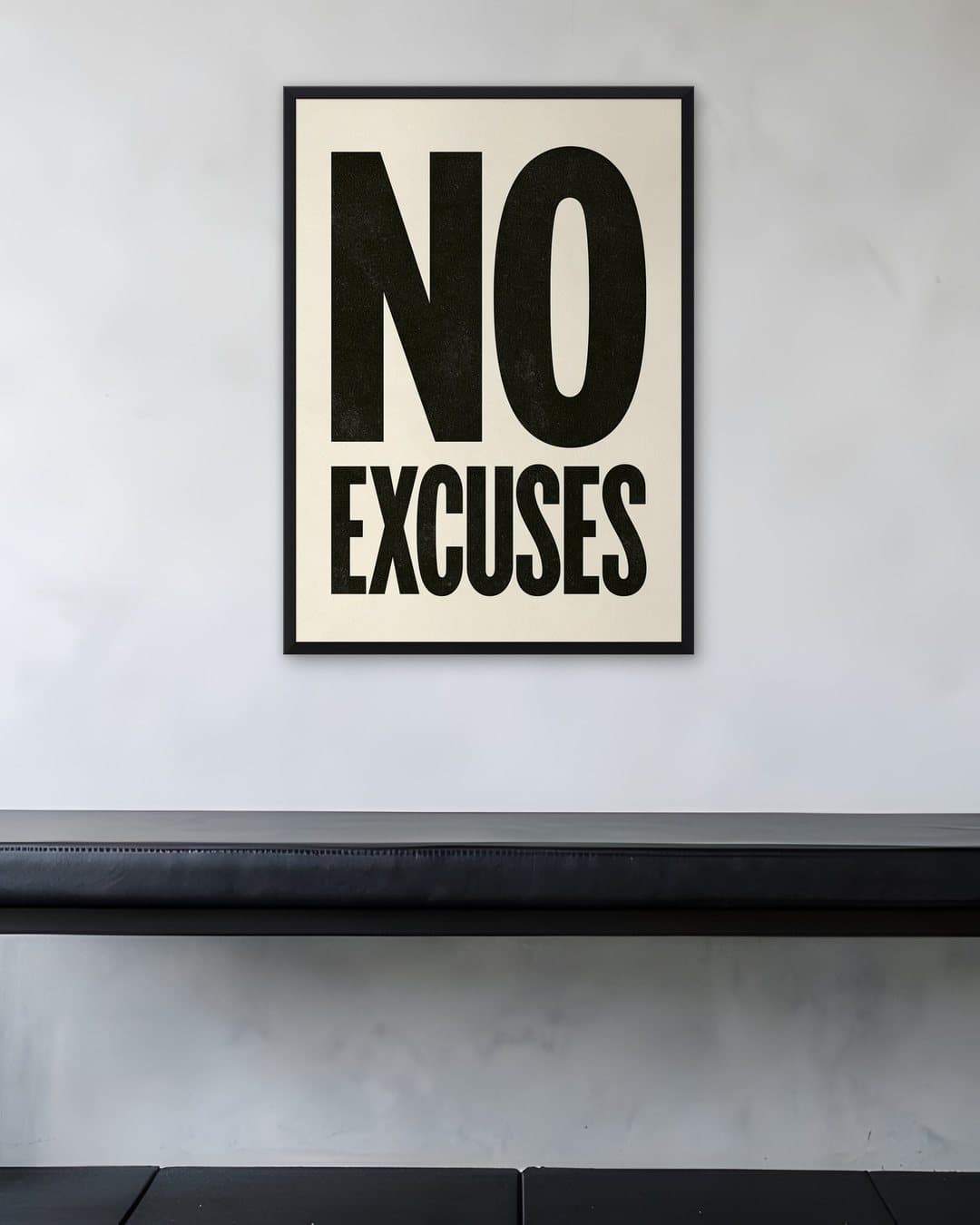 No Excuses Yazılı Tablo tablosu spor salonu duvarında: 50 × 70 cm, siyah ahşap çerçeve