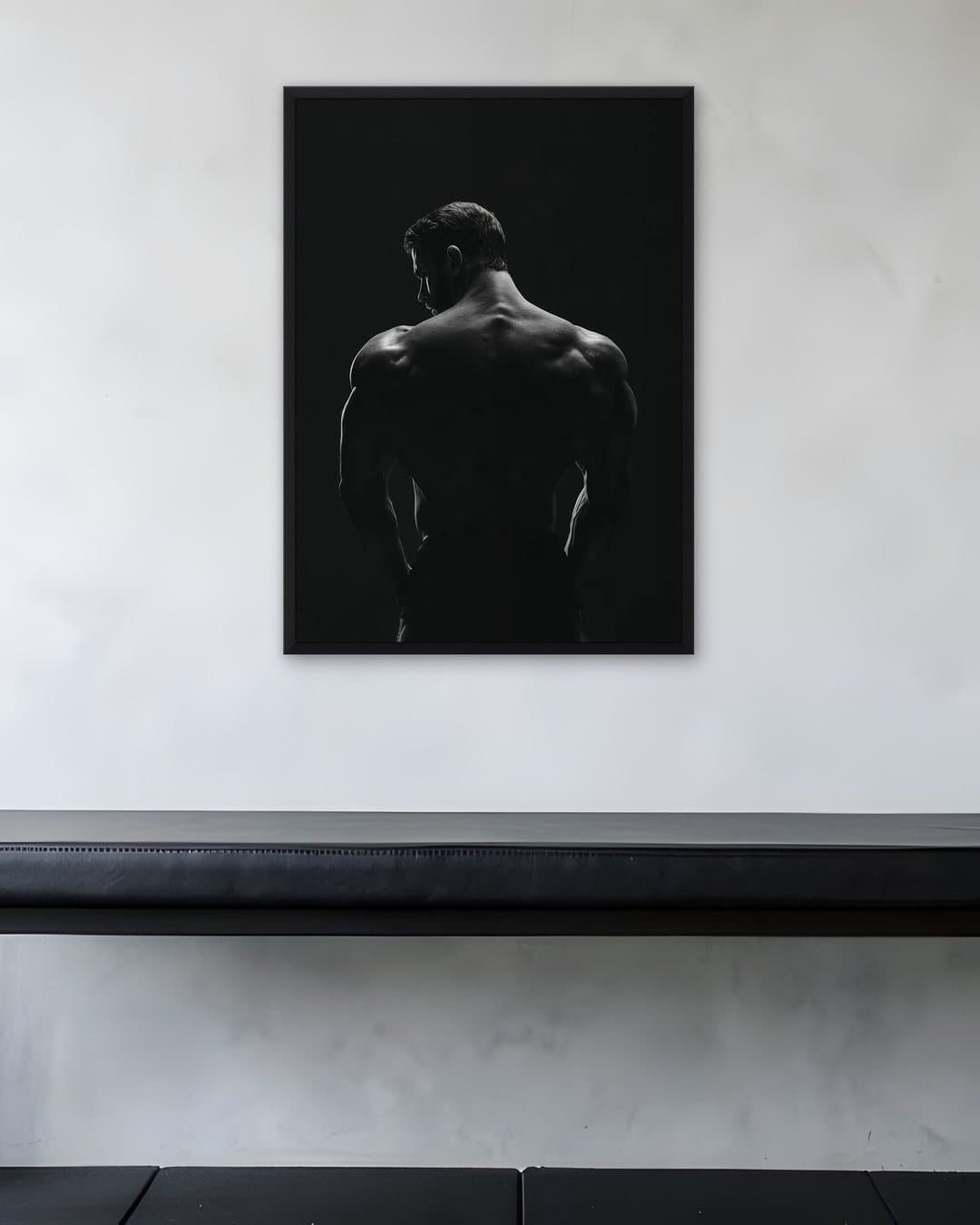 Vücut Geliştirmecinin Sırtı tablosu spor salonu duvarında: 50 × 70 cm, siyah ahşap çerçeve
