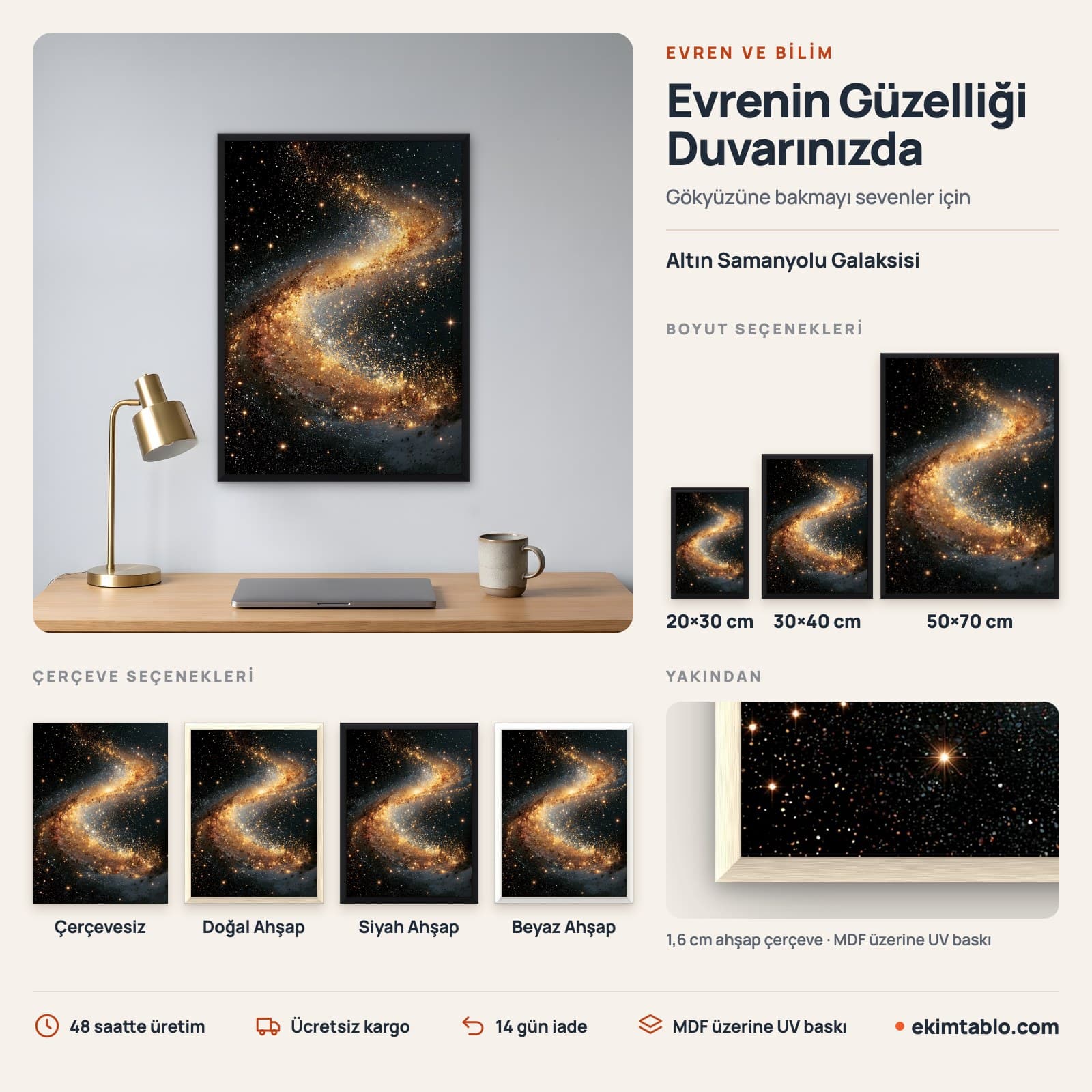 Altın Samanyolu Galaksisi — boyut ve çerçeve seçenekleri
