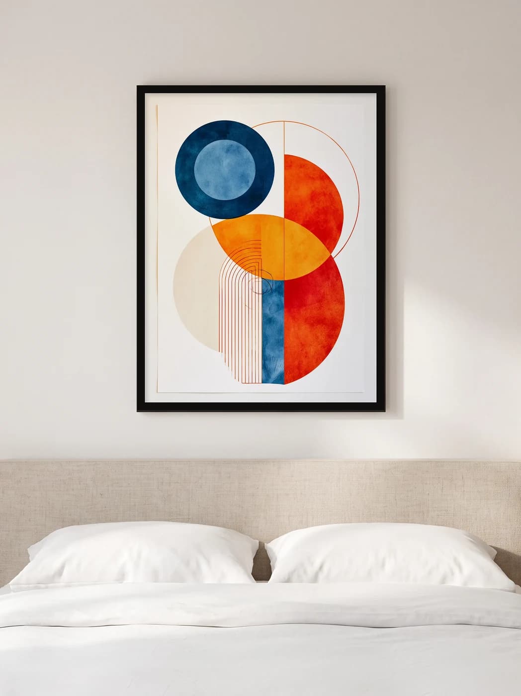 Bauhaus Daireler ve Çizgiler — Geometrik Duvar Tablosu, duvarda oda görünümü
