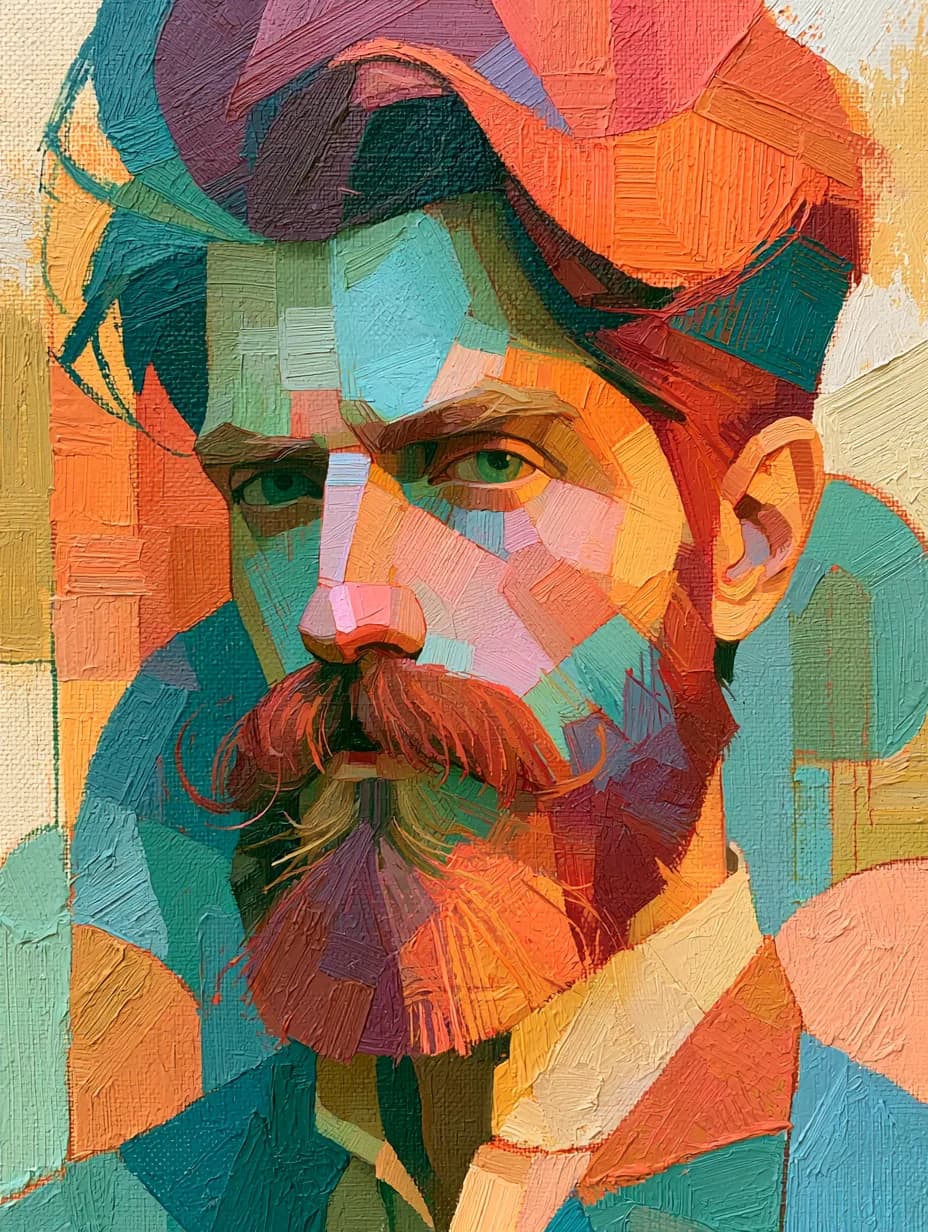 Bıyıklı Adam Mozaik Portre — modern sanat temalı UV baskı tablo