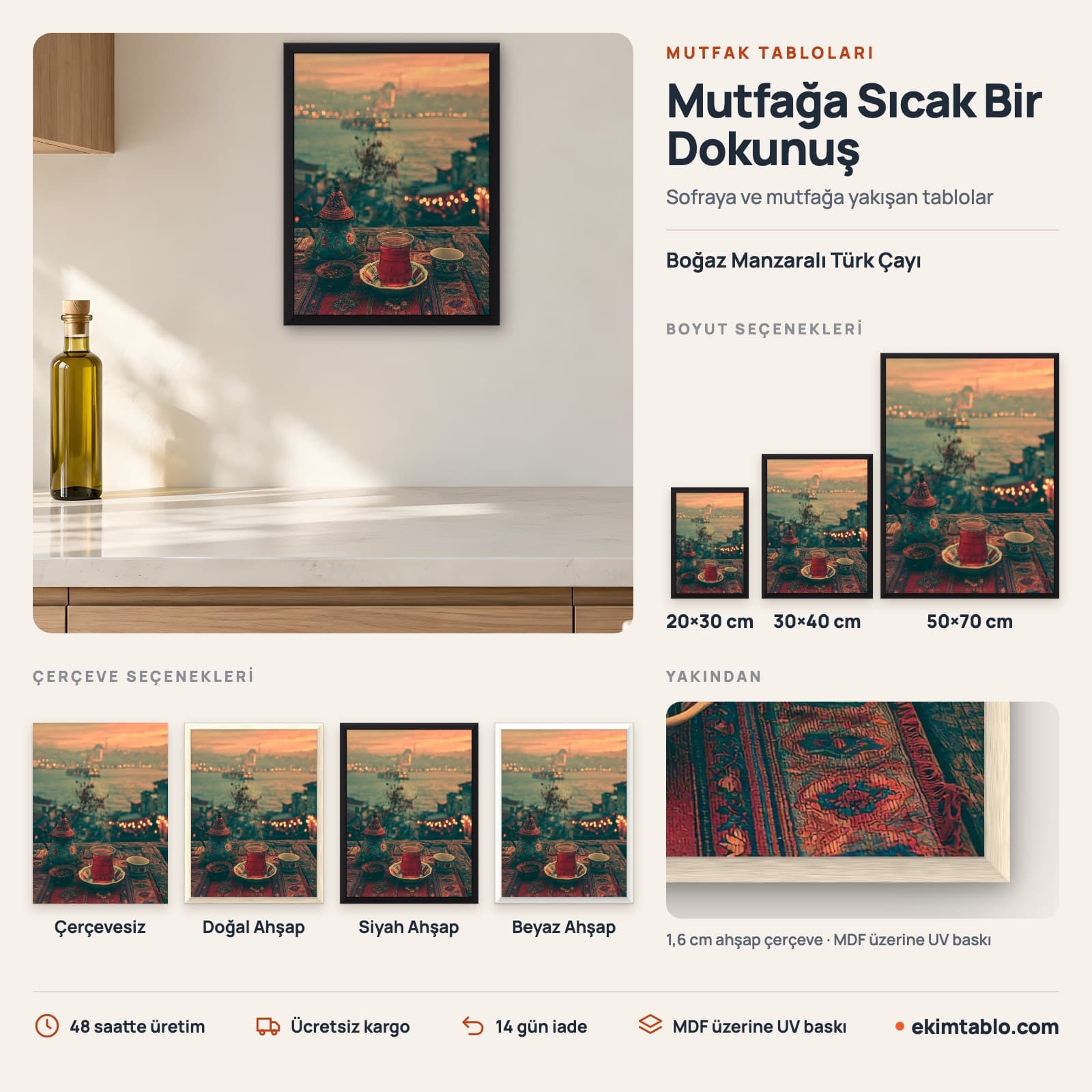 Boğaz Manzaralı Türk Çayı — boyut ve çerçeve seçenekleri