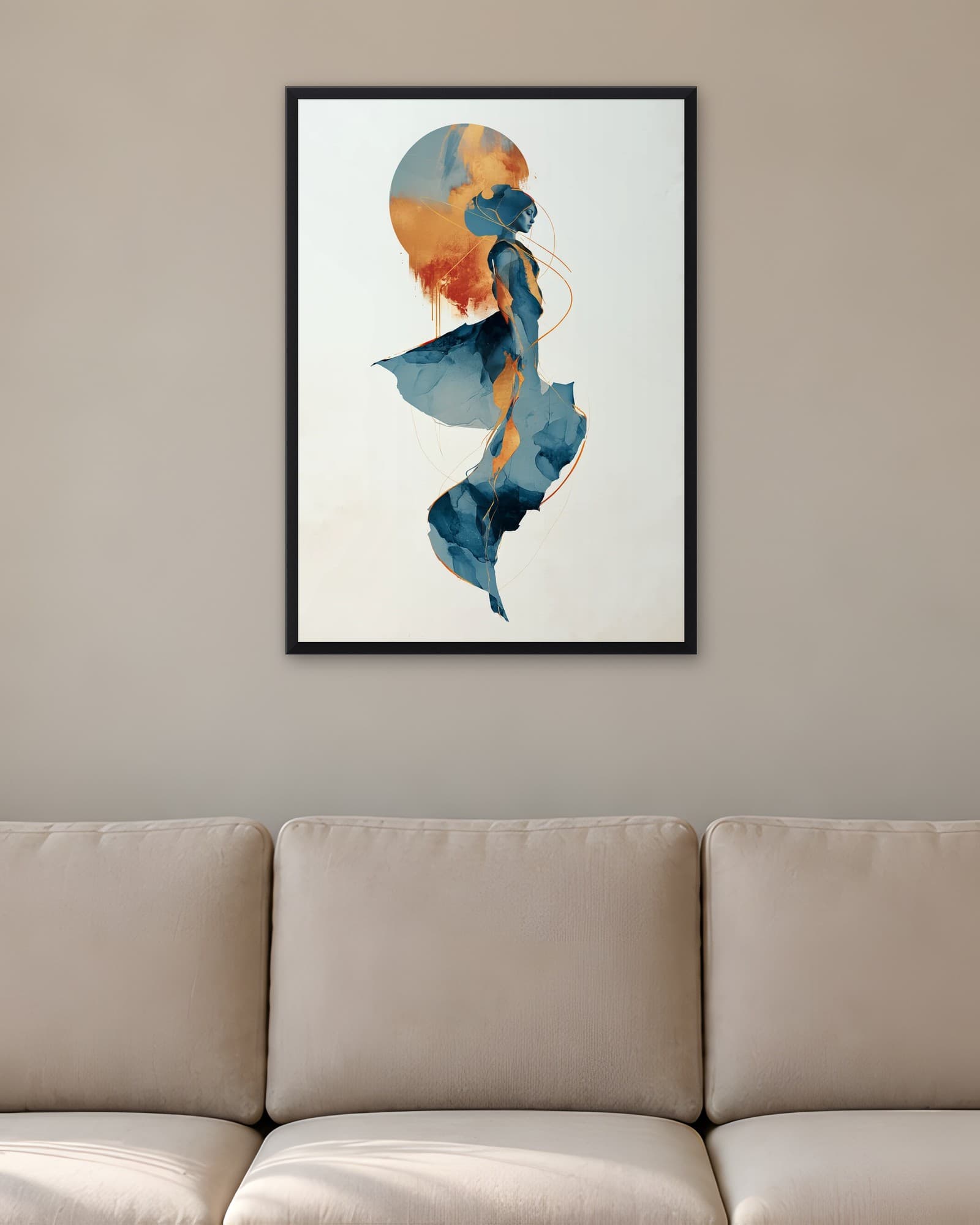 Bohem Kadın Silüeti — Minimalist Duvar Tablosu, duvarda oda görünümü