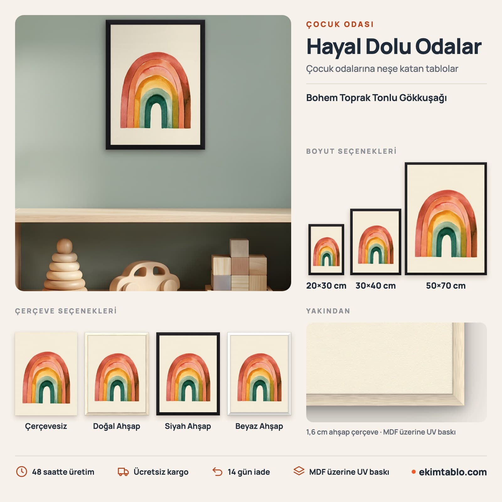 Bohem Toprak Tonlu Gökkuşağı — boyut ve çerçeve seçenekleri