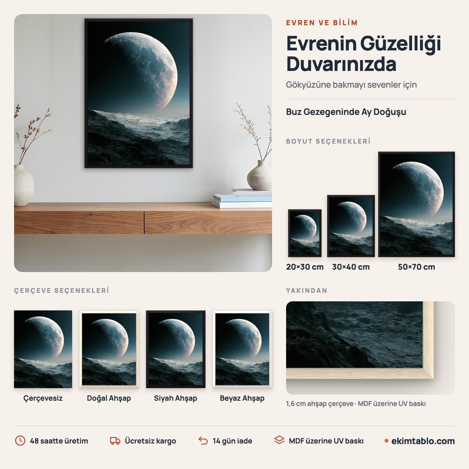 Buz Gezegeninde Ay Doğuşu — boyut ve çerçeve seçenekleri