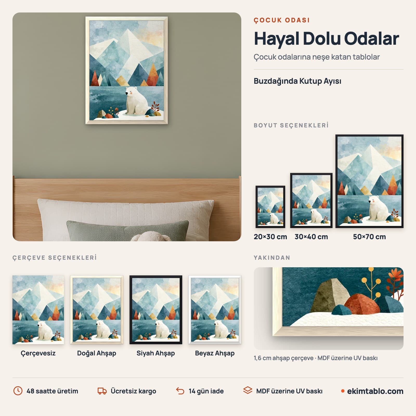 Buzdağında Kutup Ayısı — boyut ve çerçeve seçenekleri