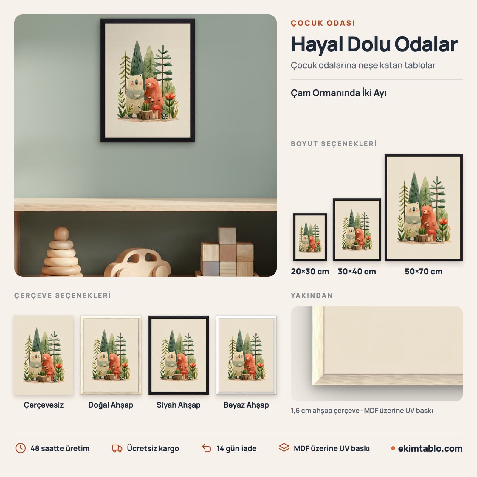 Çam Ormanında İki Ayı — boyut ve çerçeve seçenekleri