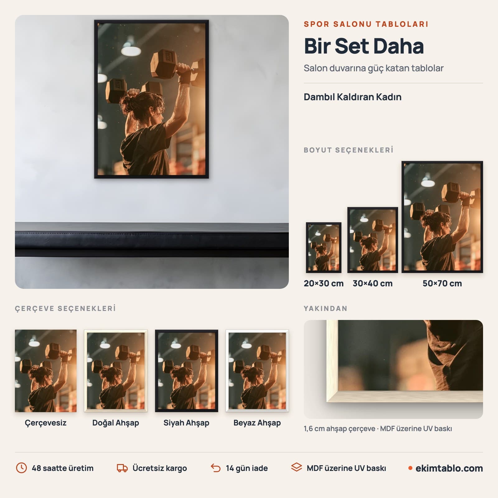Dambıl Kaldıran Kadın — boyut ve çerçeve seçenekleri