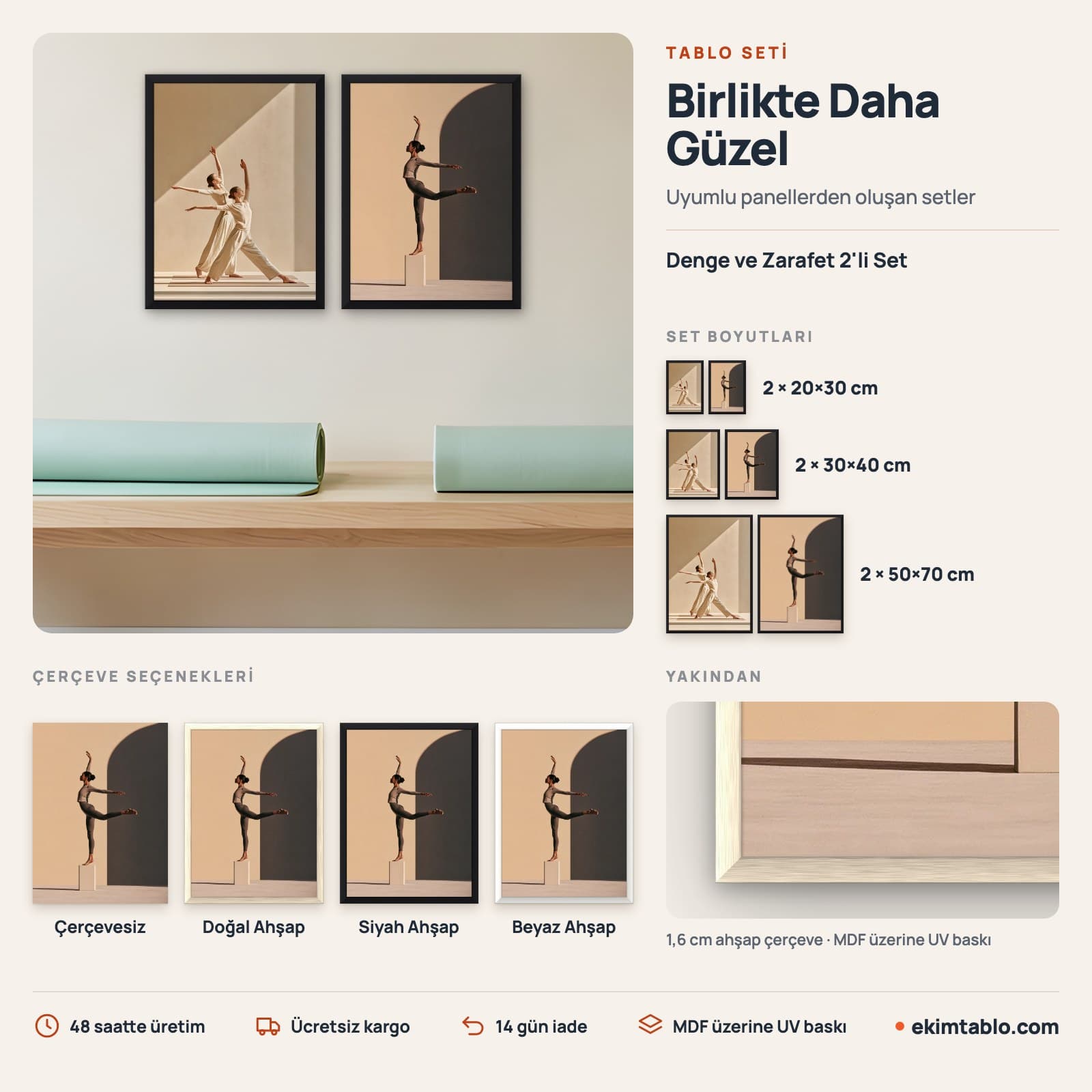 Denge ve Zarafet 2'li Set — boyut ve çerçeve seçenekleri