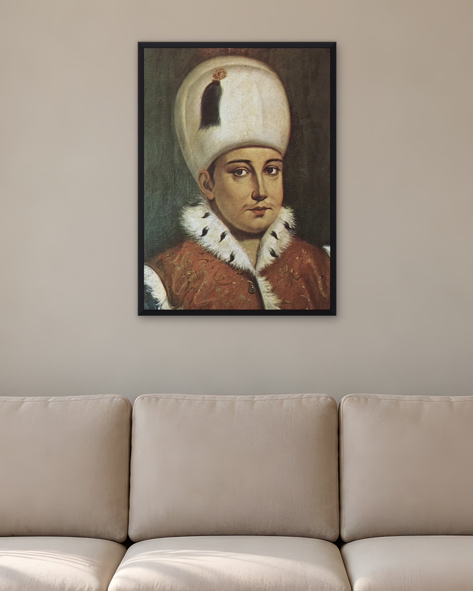 Genç Osman Portresi — Osmanlı Padişahı Tablosu, duvarda oda görünümü