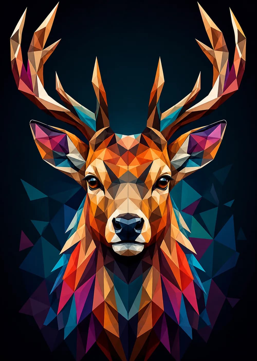Geometrik Geyik Portresi — geometrik temalı UV baskı tablo
