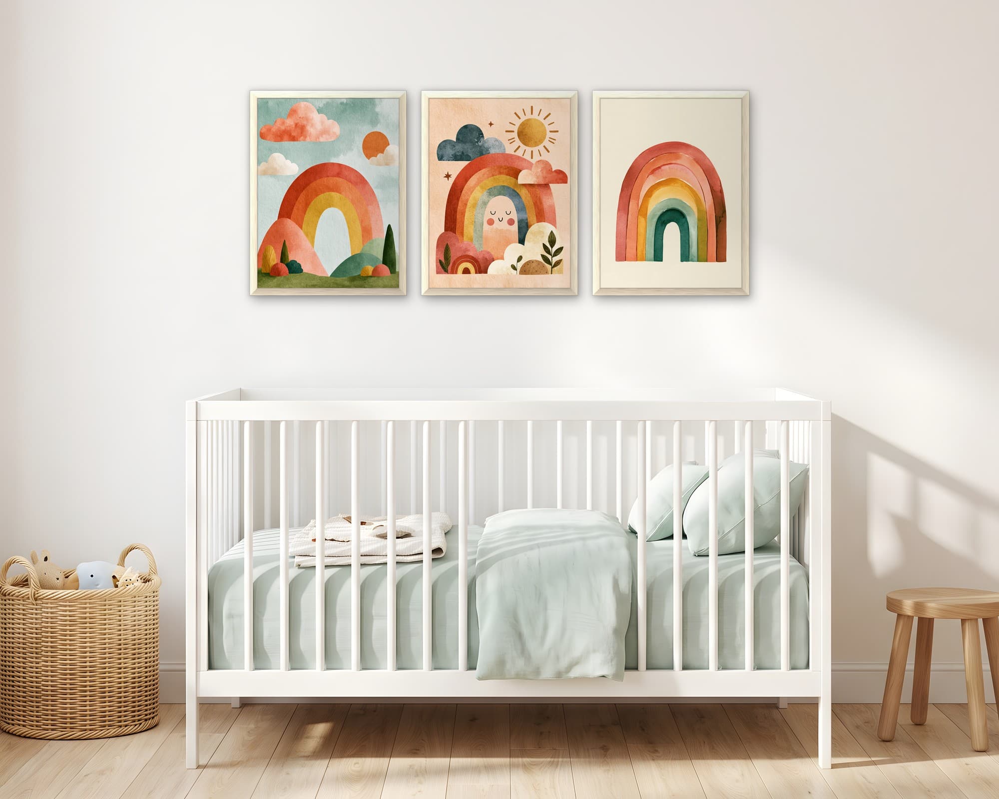 Gökkuşağı 3'lü Set — Tablo Seti, duvarda oda görünümü