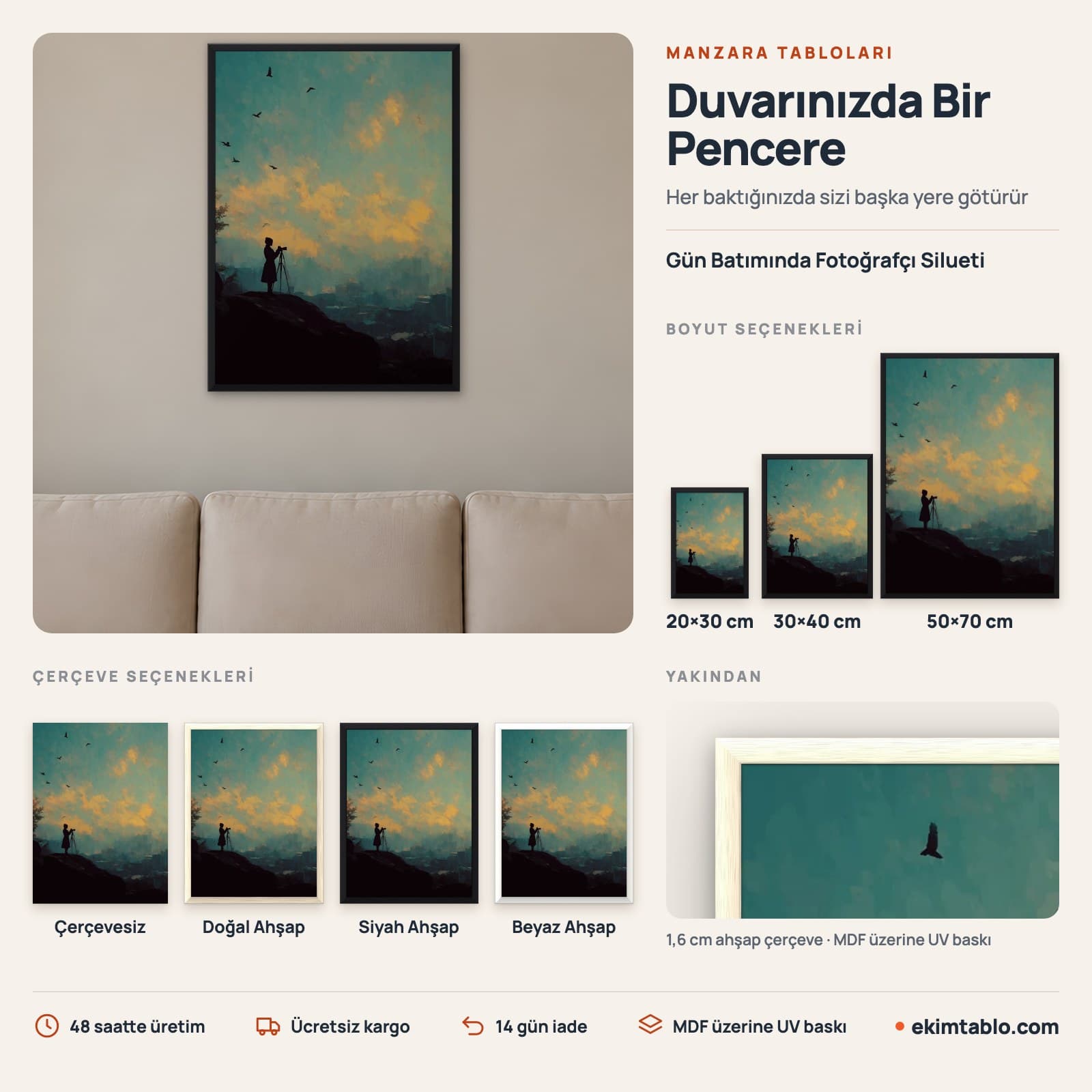 Gün Batımında Fotoğrafçı Silueti — boyut ve çerçeve seçenekleri