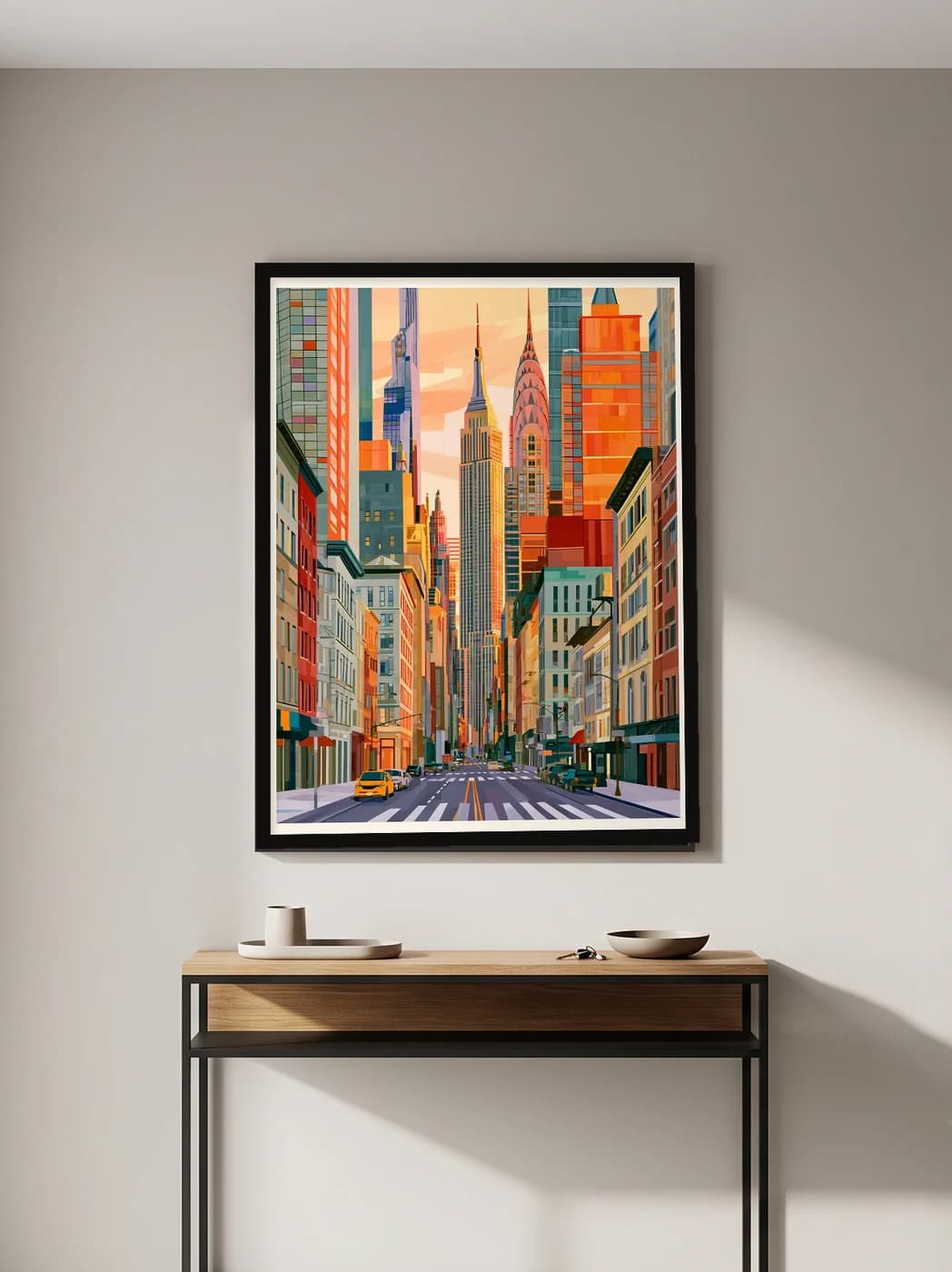 Gün Batımında New York Caddesi — Şehir Duvar Tablosu, duvarda oda görünümü