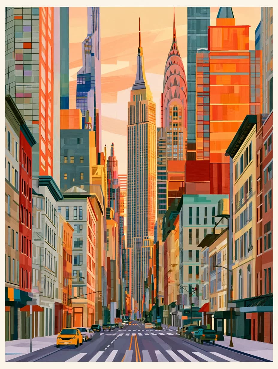 Gün Batımında New York Caddesi — şehirler temalı UV baskı tablo