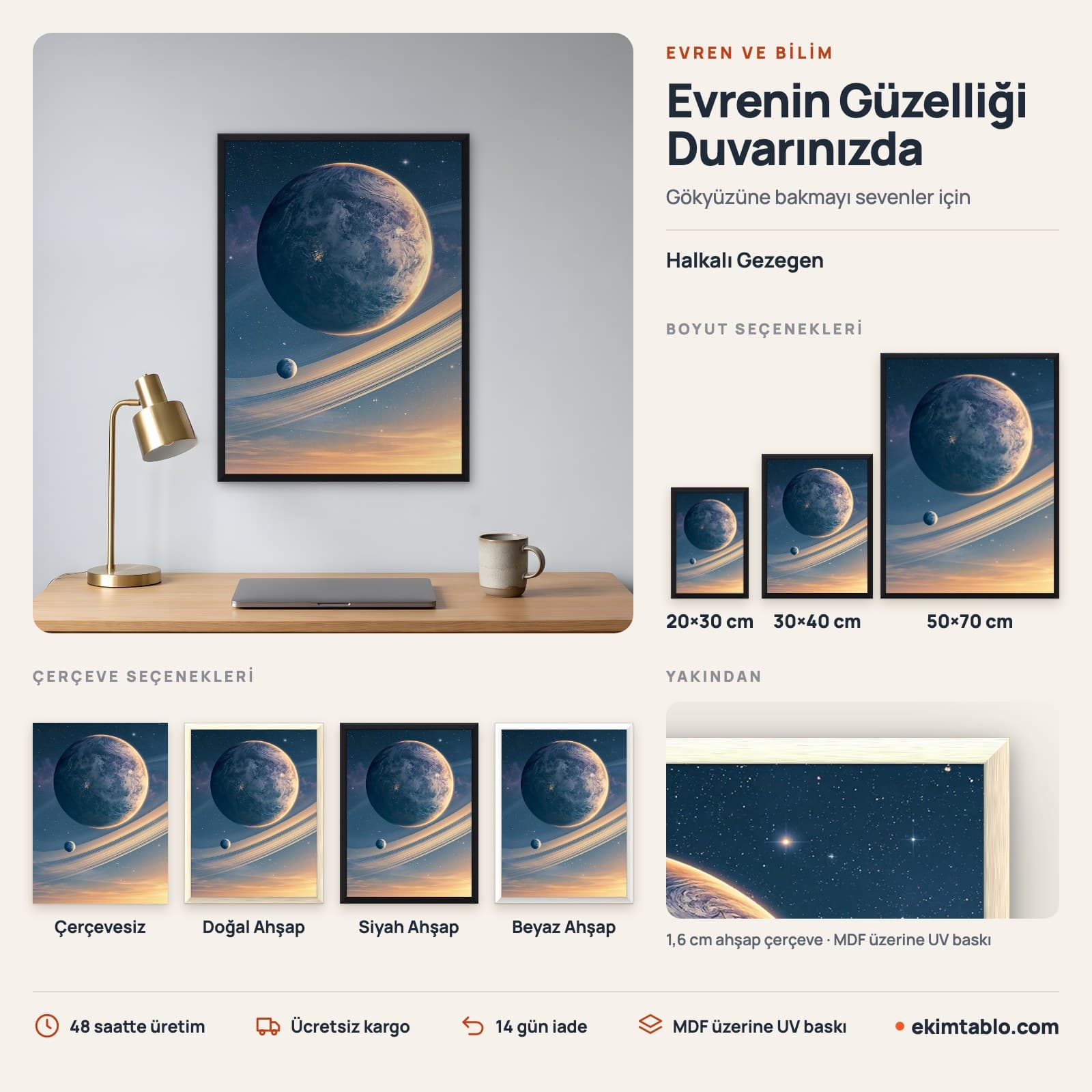 Halkalı Gezegen — boyut ve çerçeve seçenekleri