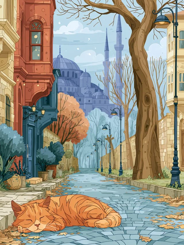 İstanbul Sokağında Uyuyan Kedi