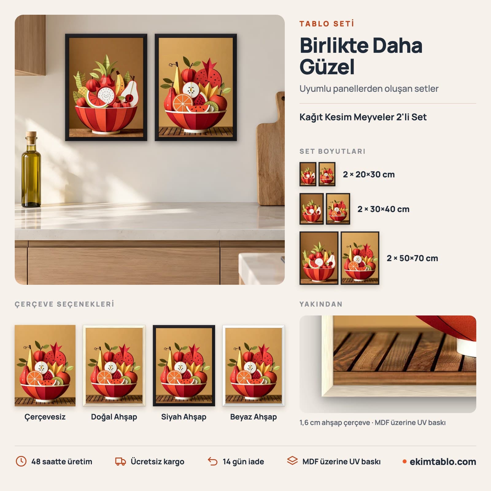 Kağıt Kesim Meyveler 2'li Set — boyut ve çerçeve seçenekleri