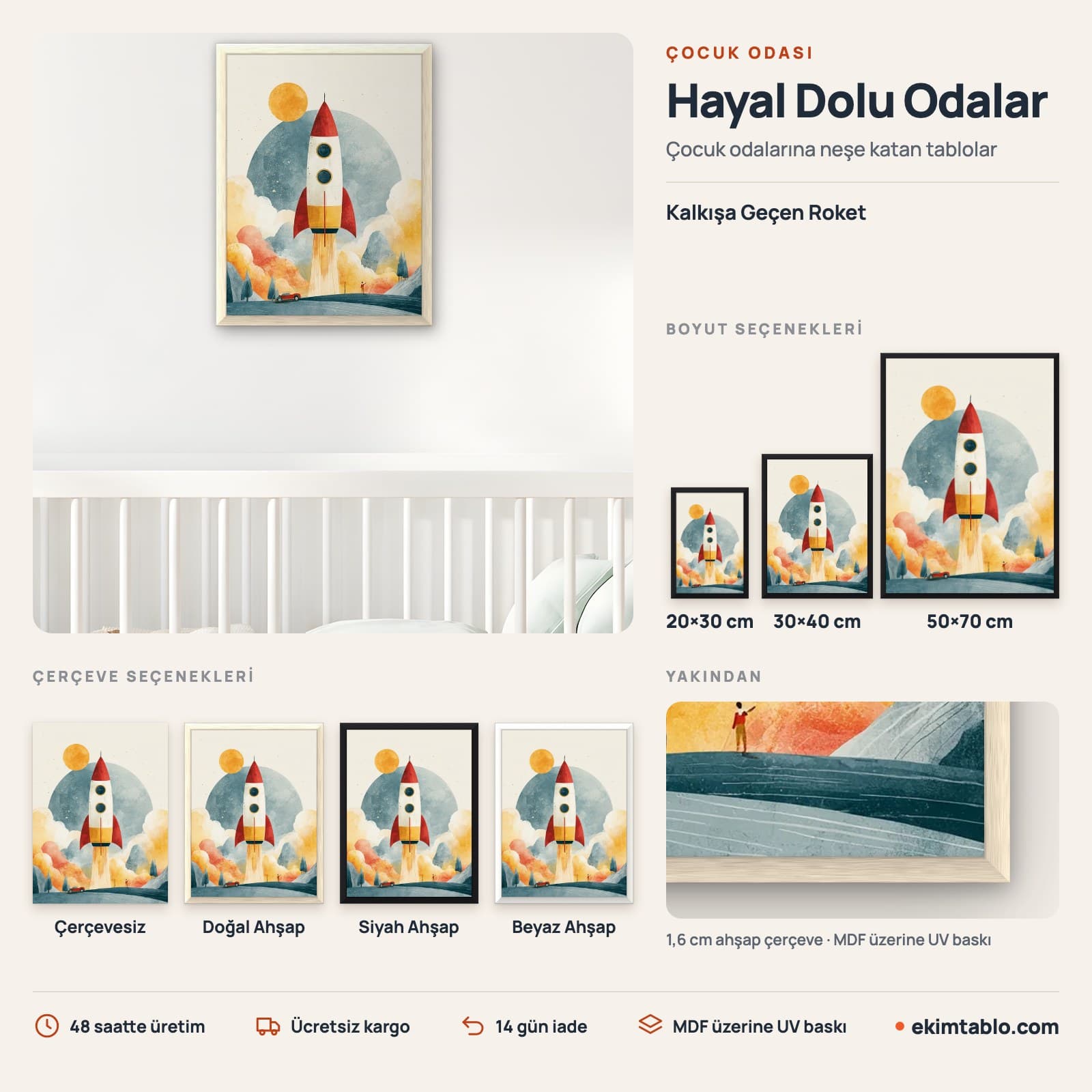 Kalkışa Geçen Roket — boyut ve çerçeve seçenekleri
