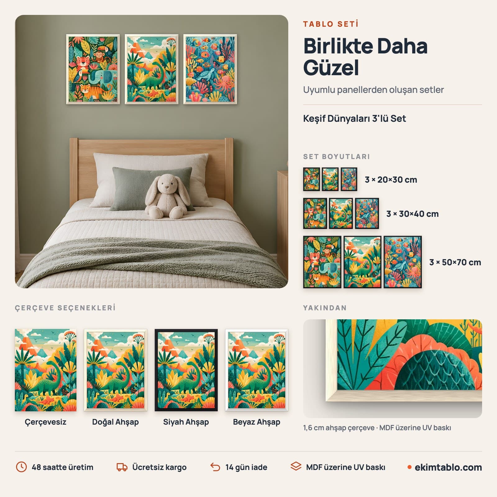 Keşif Dünyaları 3'lü Set — boyut ve çerçeve seçenekleri