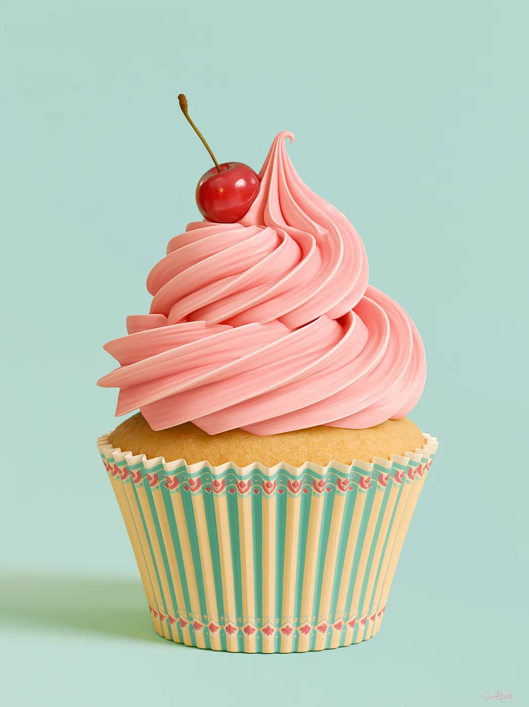 Kirazlı Pembe Cupcake — mutfak temalı UV baskı tablo