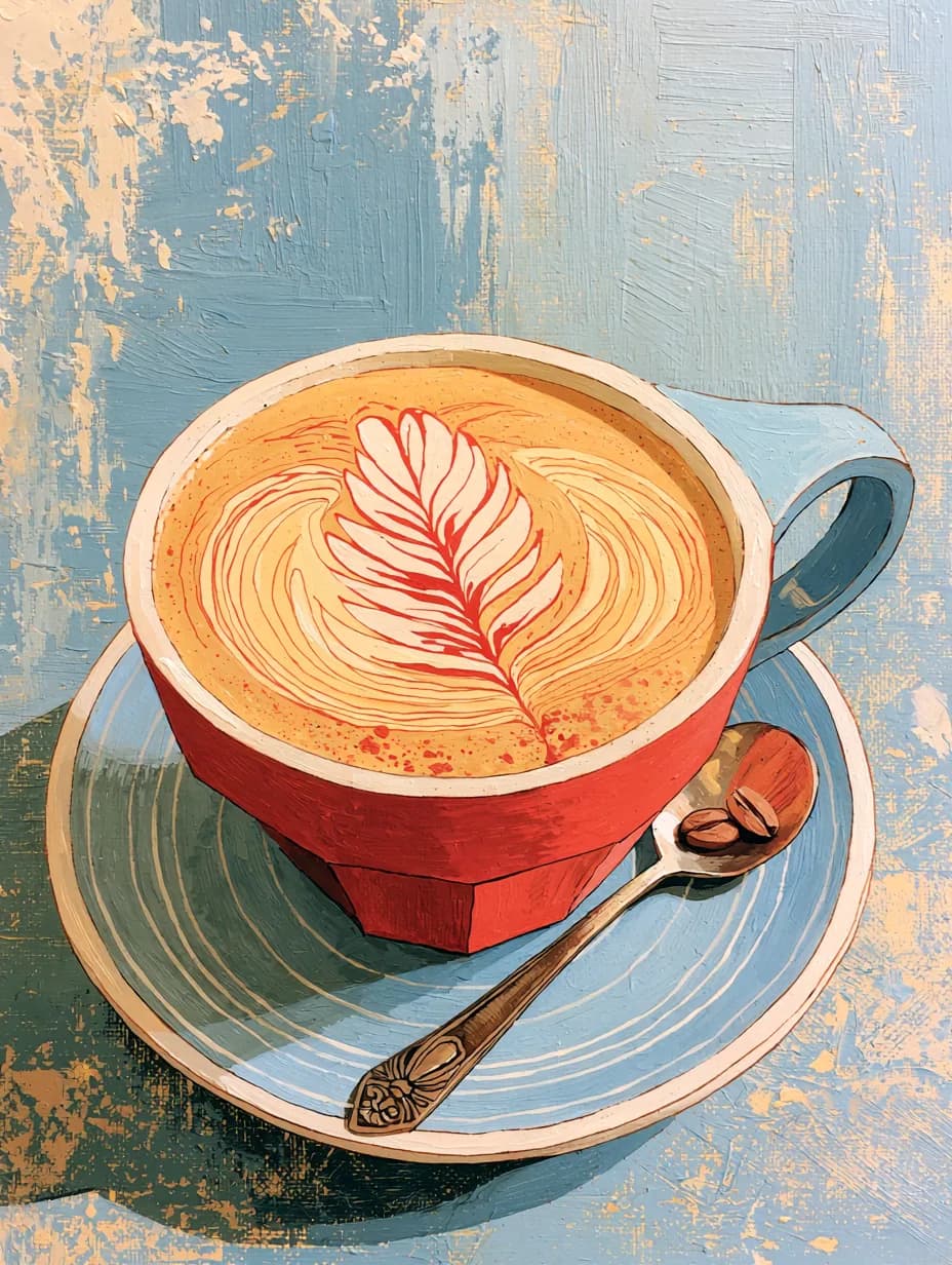 Kırmızı Fincanda Köpüklü Latte — yiyecek ve içecek temalı UV baskı tablo