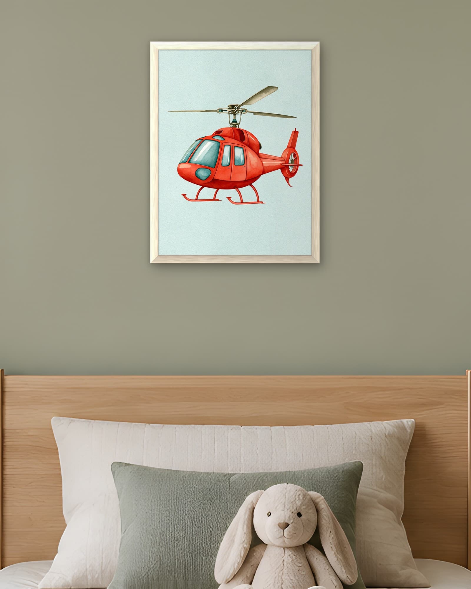 Kırmızı Helikopter Posteri — Çocuk Odası Duvar Tablosu, duvarda oda görünümü
