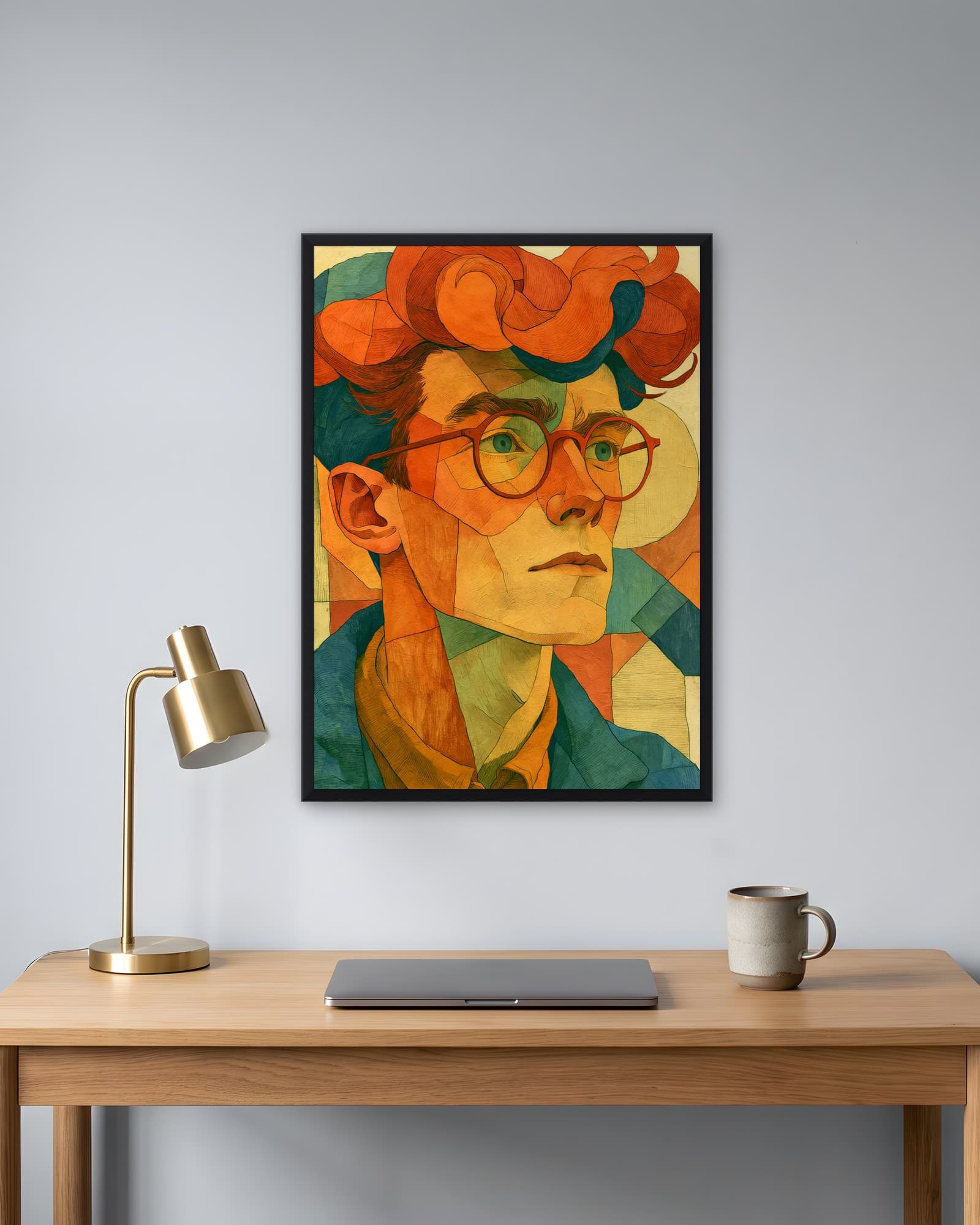 Kızıl Saçlı Gözlüklü Adam — Modern Sanat Duvar Tablosu, duvarda oda görünümü