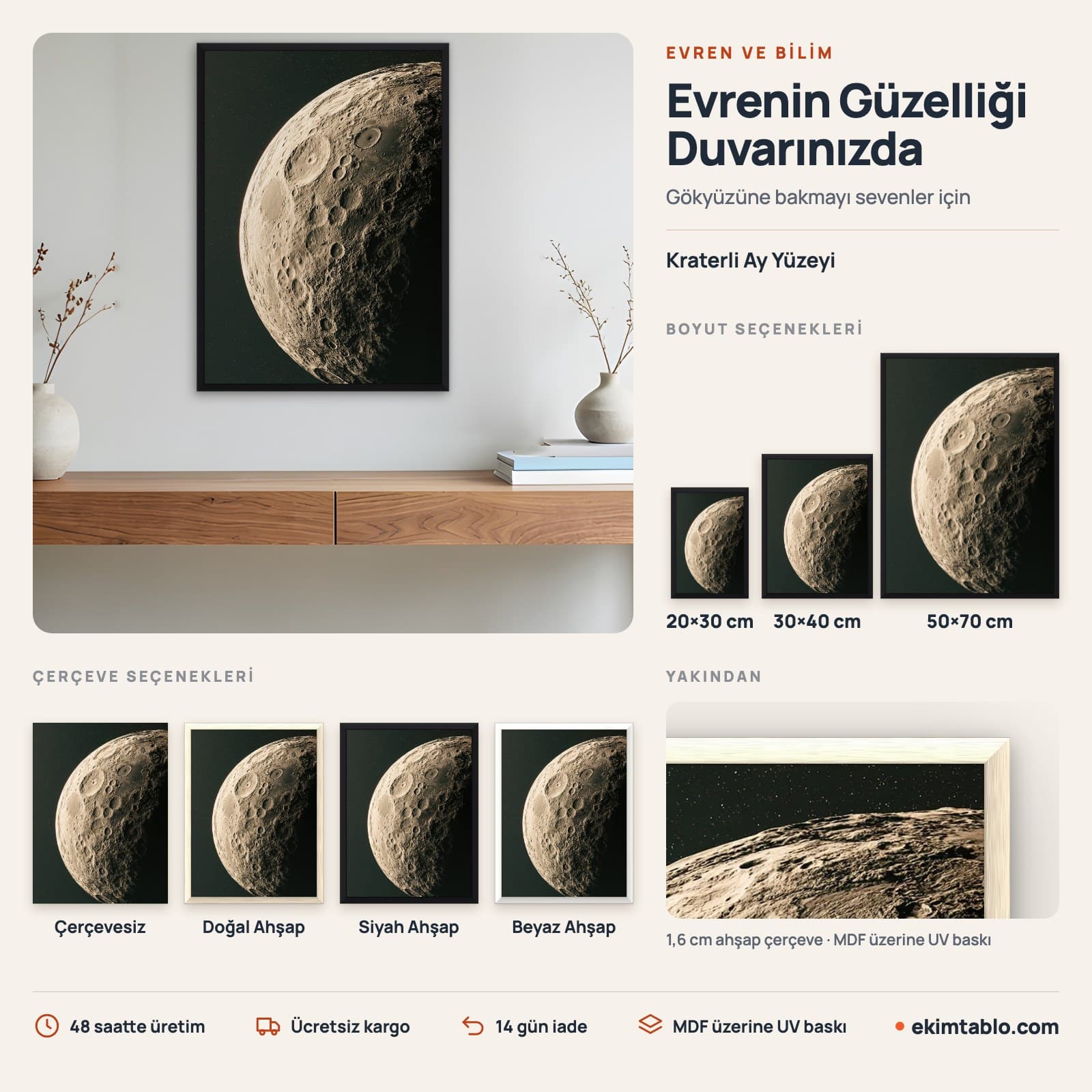 Kraterli Ay Yüzeyi — boyut ve çerçeve seçenekleri
