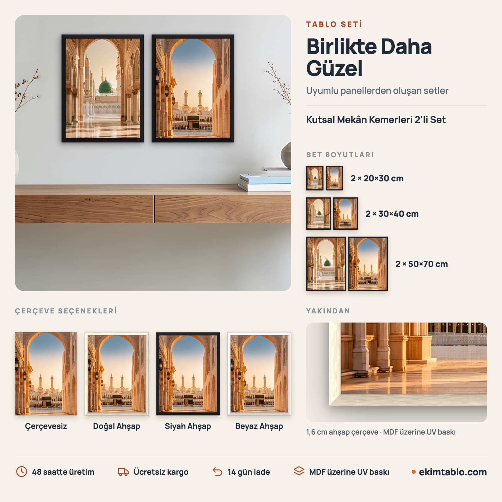 Kutsal Mekân Kemerleri 2'li Set — boyut ve çerçeve seçenekleri