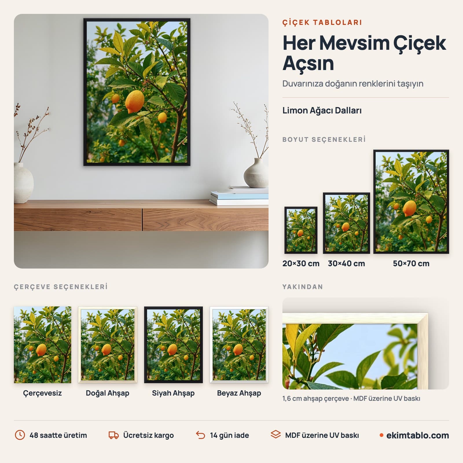 Limon Ağacı Dalları — boyut ve çerçeve seçenekleri
