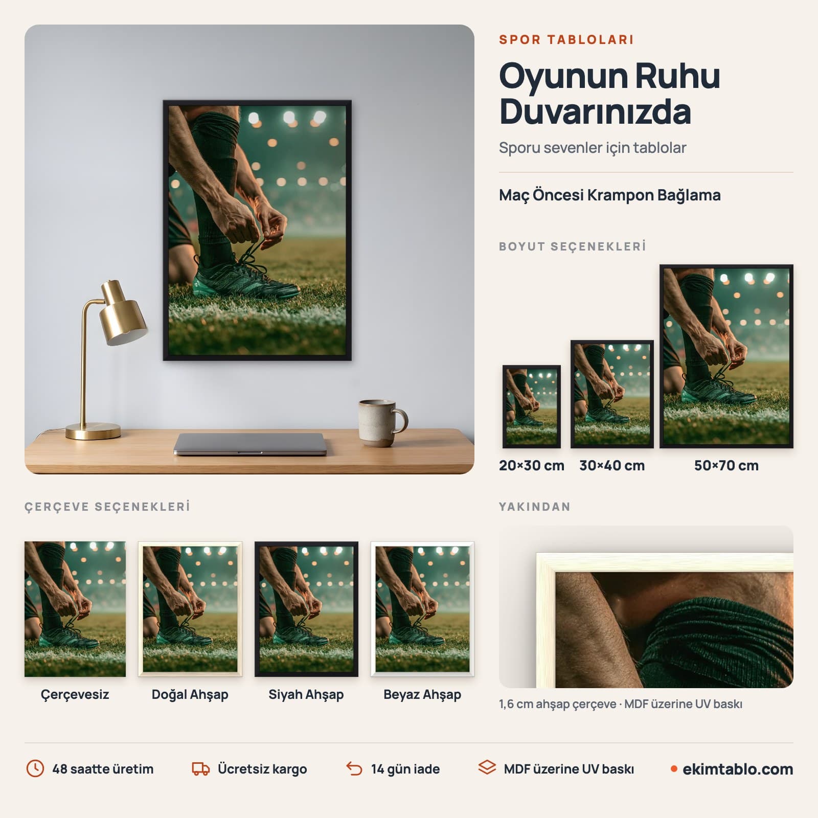 Maç Öncesi Krampon Bağlama — boyut ve çerçeve seçenekleri