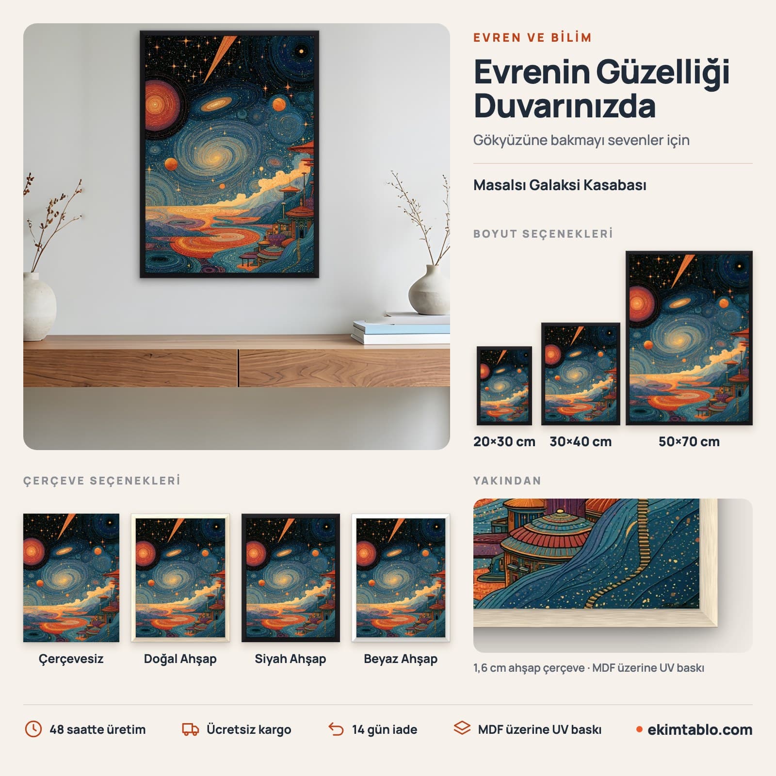 Masalsı Galaksi Kasabası — boyut ve çerçeve seçenekleri