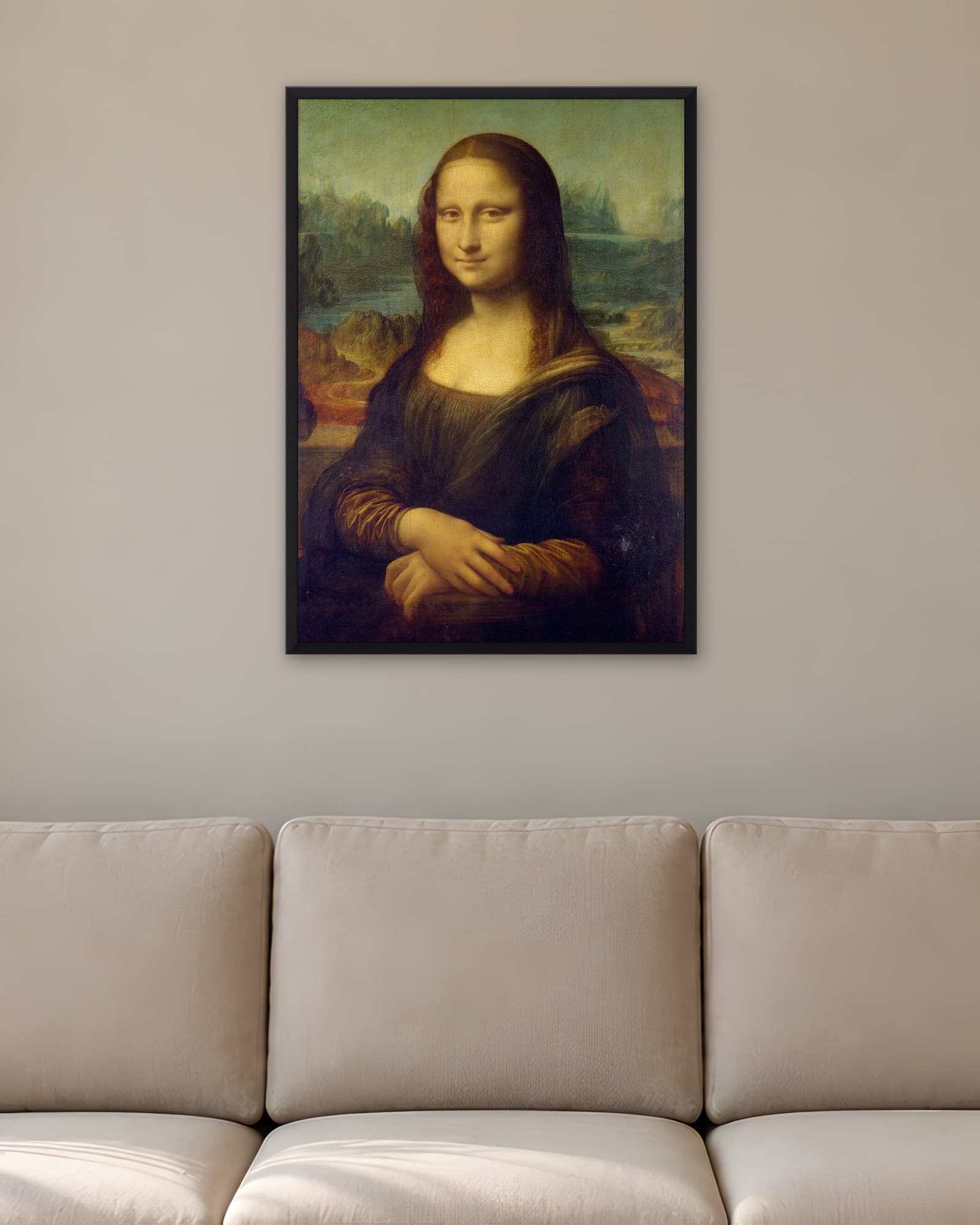 Mona Lisa — Ünlü Tablo Reprodüksiyonu, duvarda oda görünümü