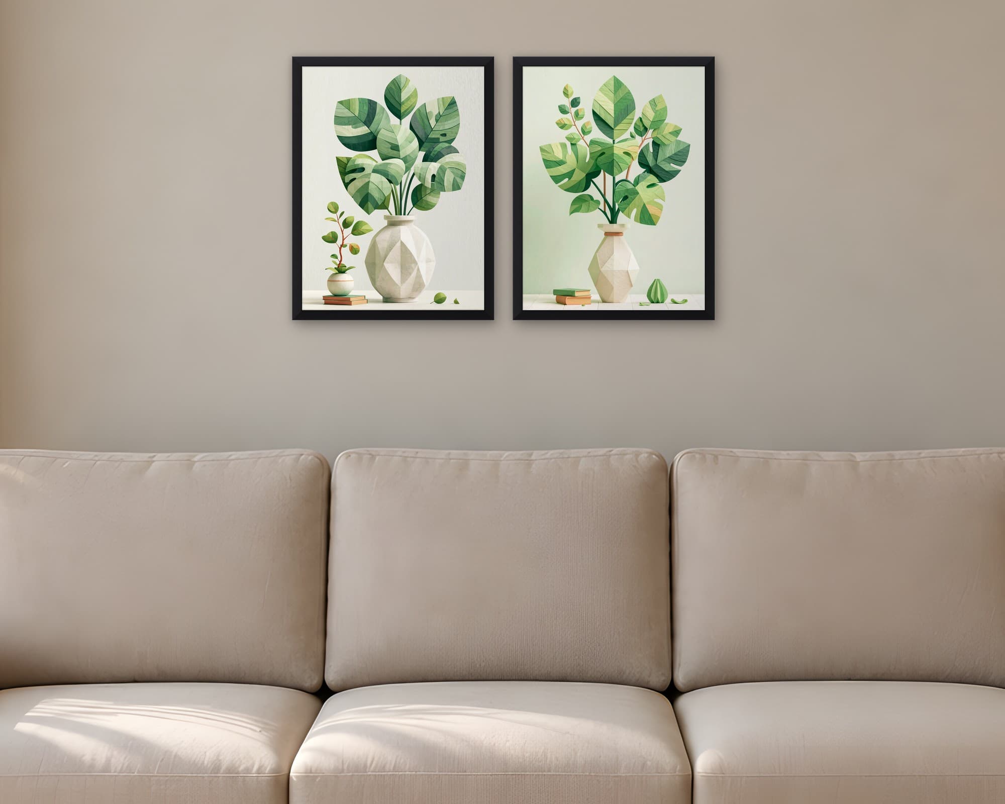Monstera 2'li Set — Tablo Seti, duvarda oda görünümü