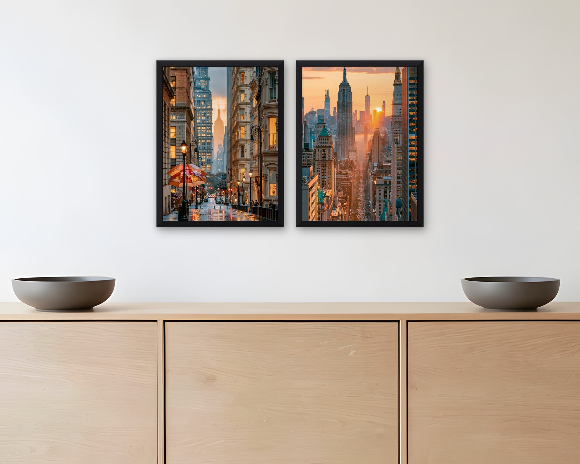 New York 2'li Set — Tablo Seti, duvarda oda görünümü