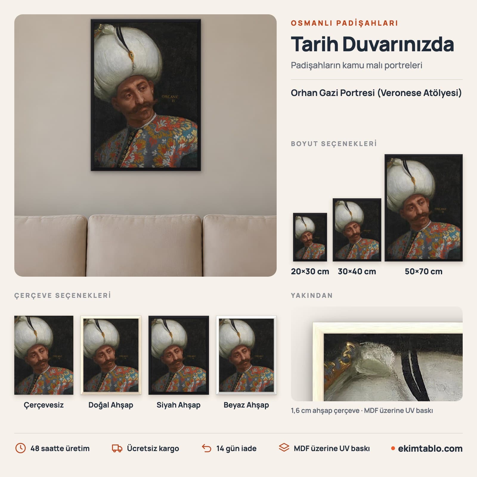 Orhan Gazi Portresi (Veronese Atölyesi) — boyut ve çerçeve seçenekleri