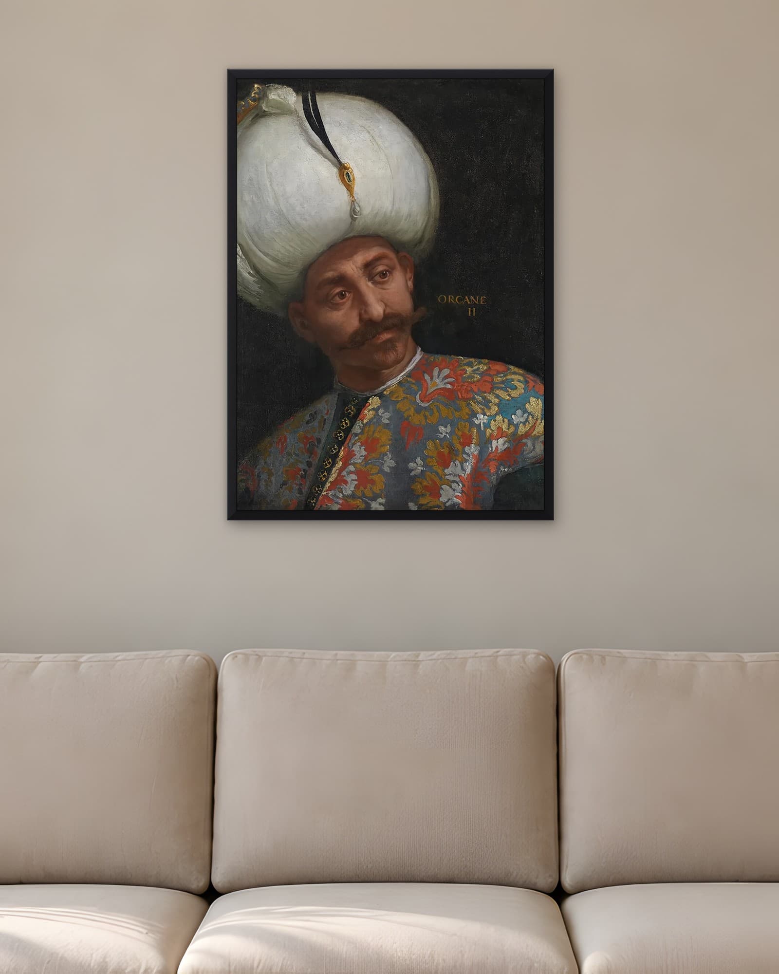 Orhan Gazi Portresi (Veronese Atölyesi) — Osmanlı Padişahı Tablosu, duvarda oda görünümü