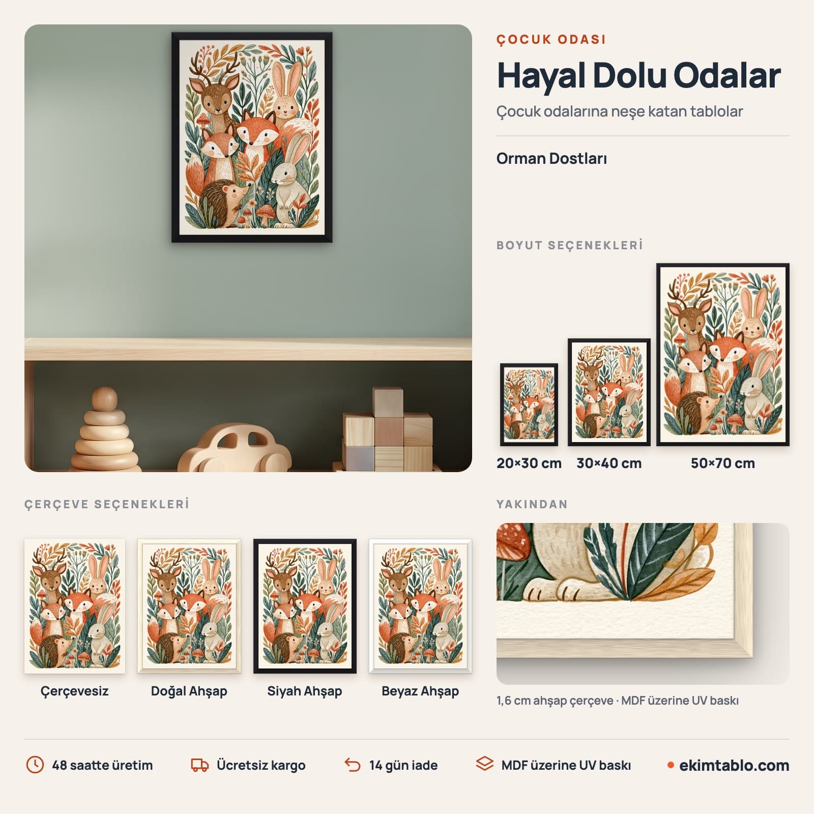 Orman Dostları — boyut ve çerçeve seçenekleri
