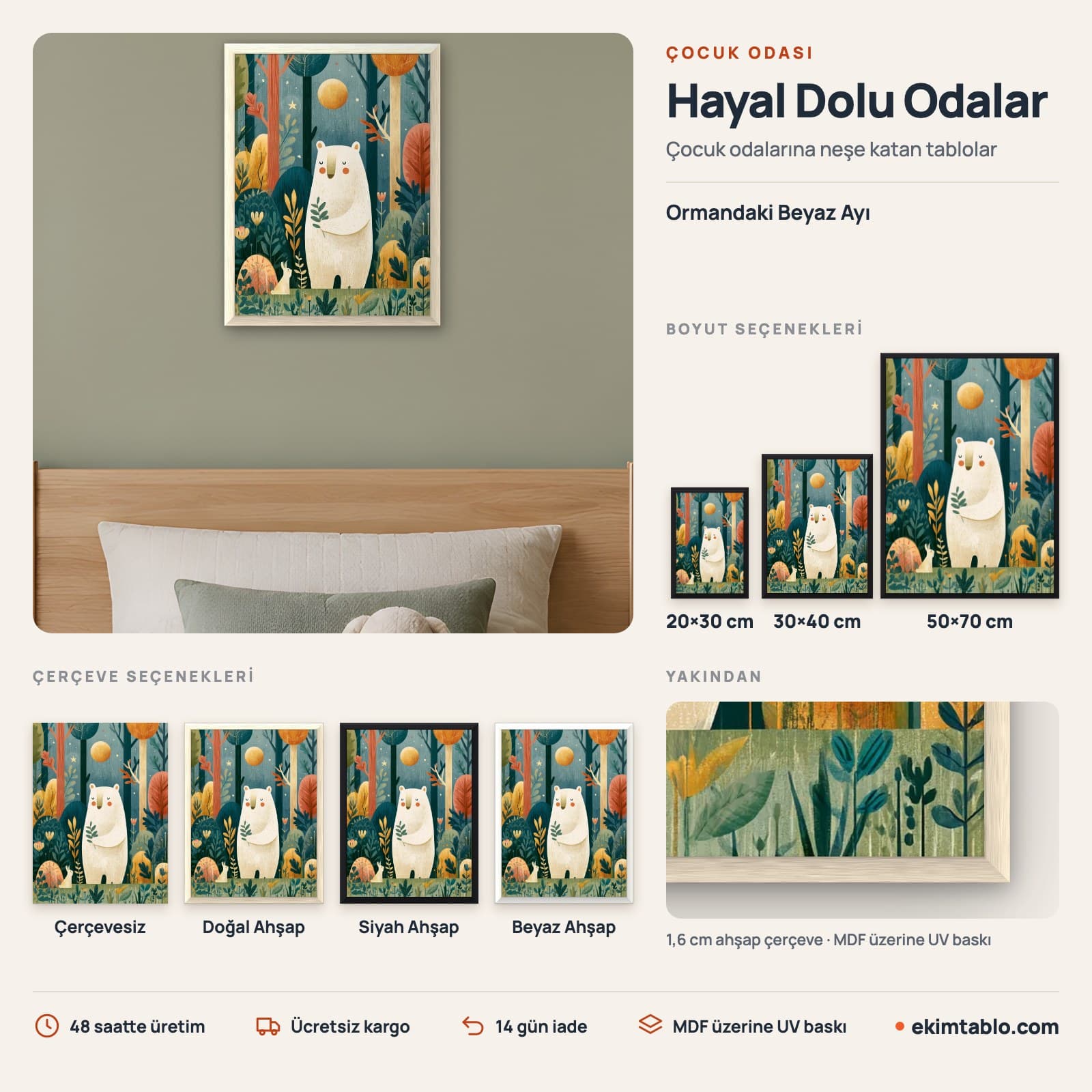 Ormandaki Beyaz Ayı — boyut ve çerçeve seçenekleri