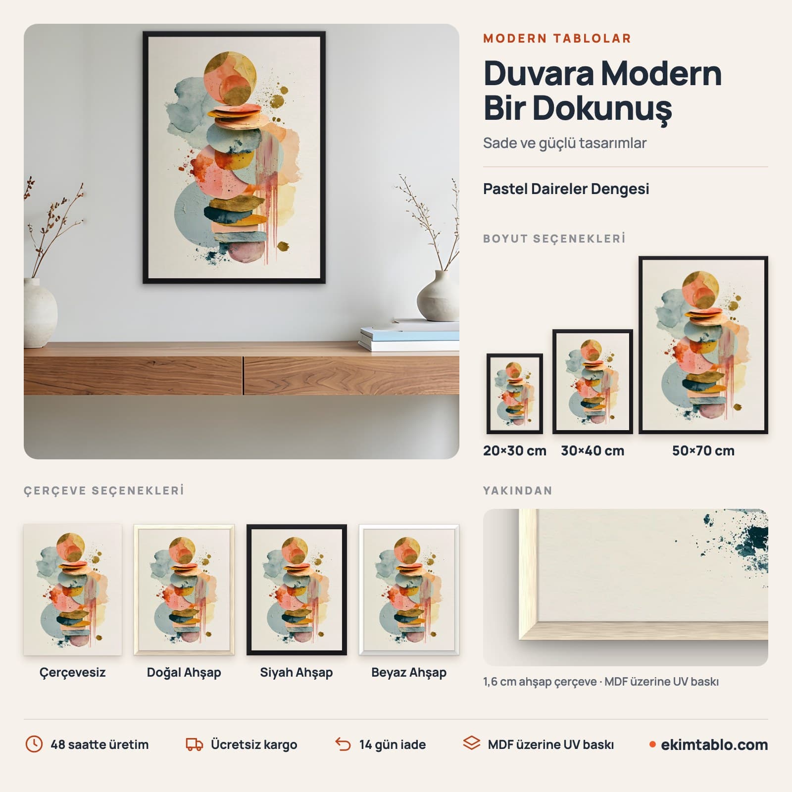 Pastel Daireler Dengesi — boyut ve çerçeve seçenekleri