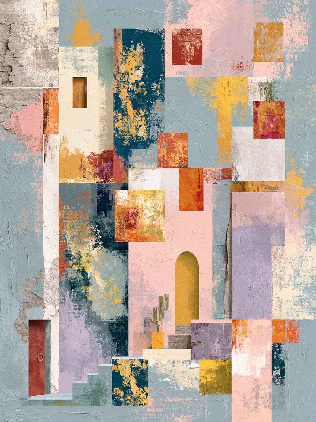Pastel Geometrik Bloklar — geometrik temalı UV baskı tablo