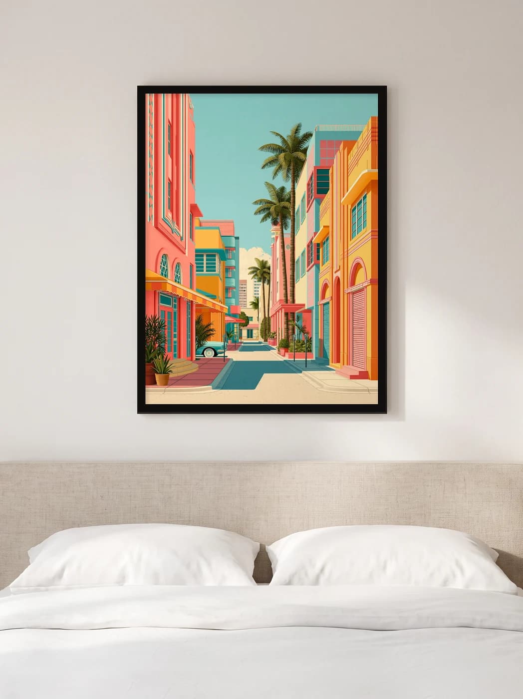 Pastel Miami Sokağı — Şehir Duvar Tablosu, duvarda oda görünümü