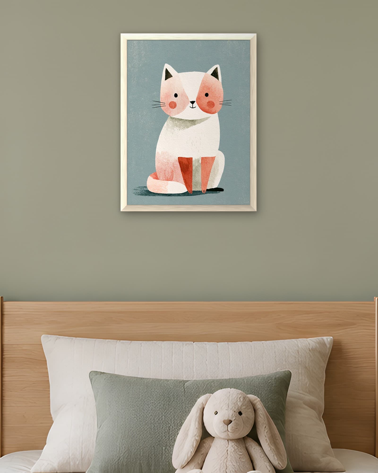 Pembe Yanaklı Kedi — Çocuk Odası Duvar Tablosu, duvarda oda görünümü