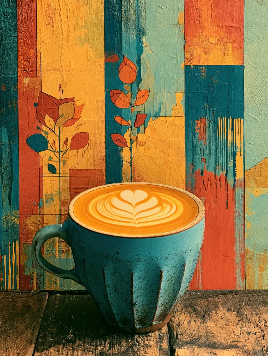 Petrol Mavisi Fincanda Latte — yiyecek ve içecek temalı UV baskı tablo