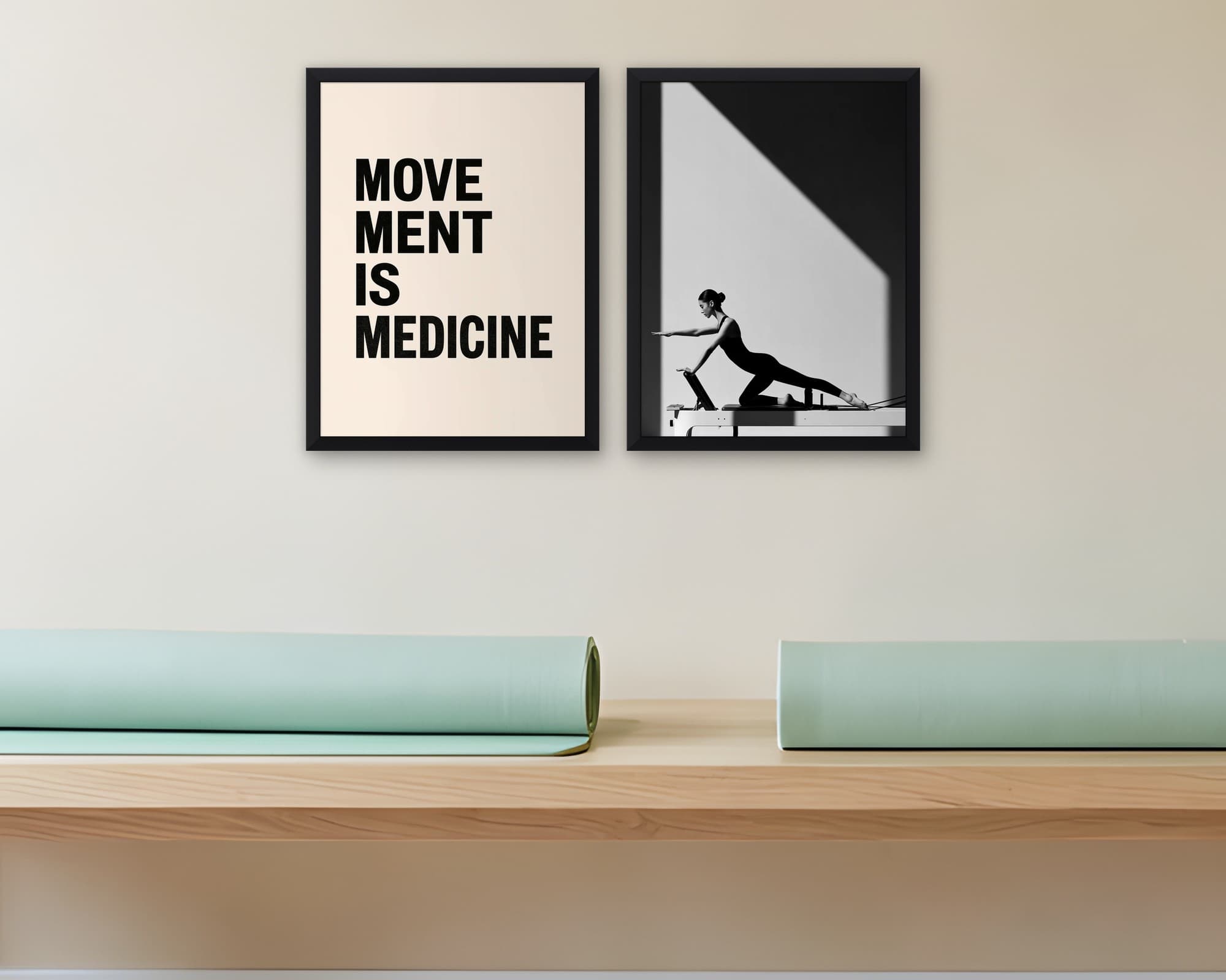 Pilates Stüdyosu 2'li Set — Tablo Seti, duvarda oda görünümü