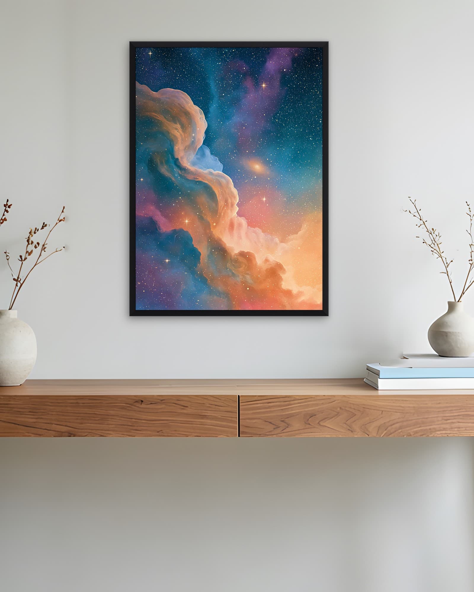 Renkli Nebula — Uzay Duvar Tablosu, duvarda oda görünümü