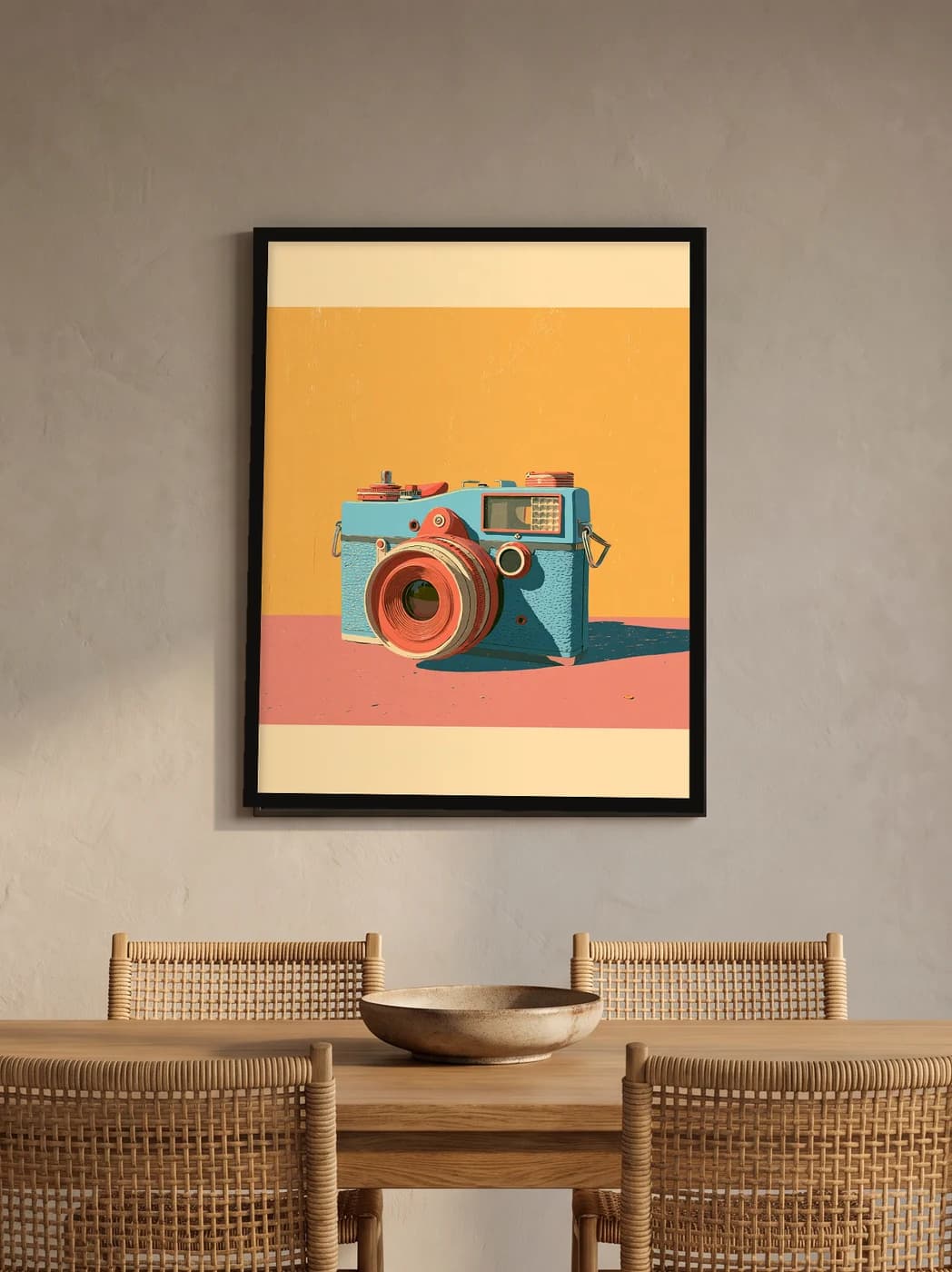 Retro Fotoğraf Makinesi — Dekoratif Duvar Tablosu, duvarda oda görünümü