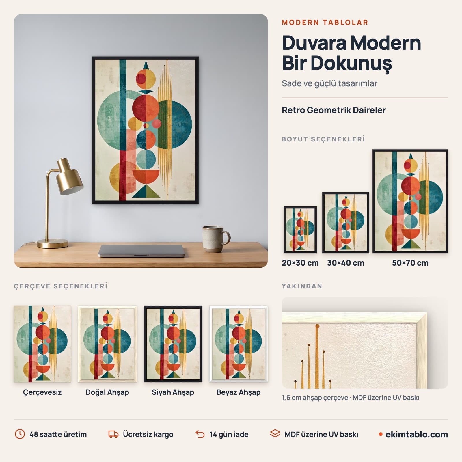 Retro Geometrik Daireler — boyut ve çerçeve seçenekleri
