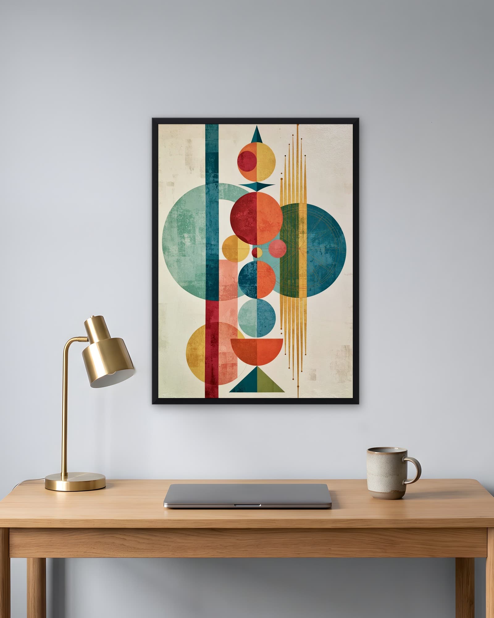 Retro Geometrik Daireler — Geometrik Duvar Tablosu, duvarda oda görünümü